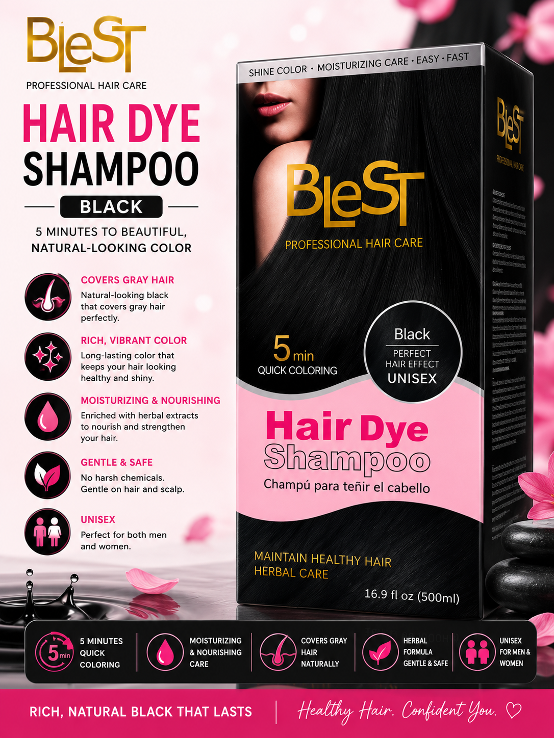 BLEST Black Hair Dye Shampoo