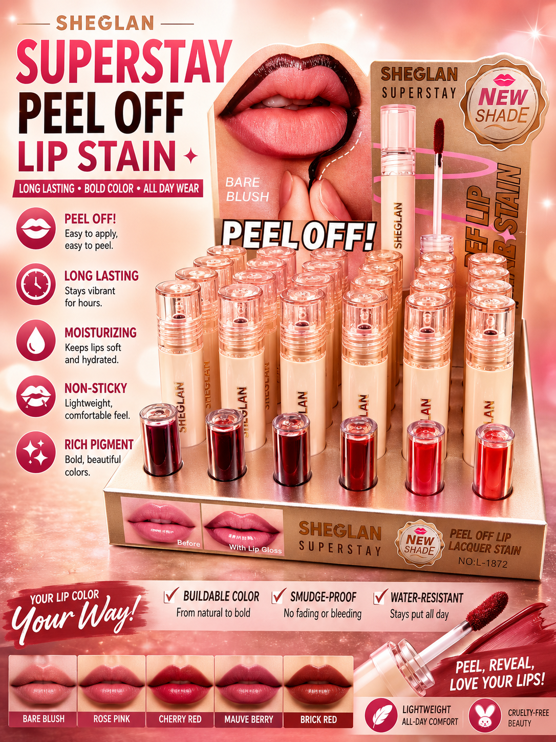 Peel Off Lip Stain 24pc