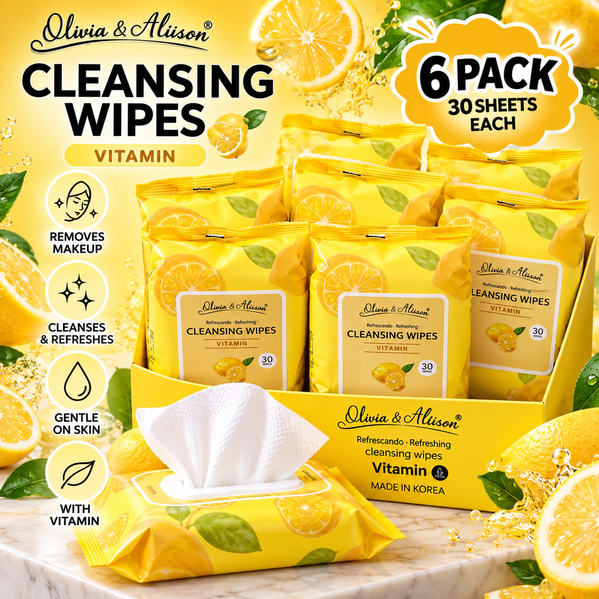 6pc Vitamin Makeup Wipe Remover