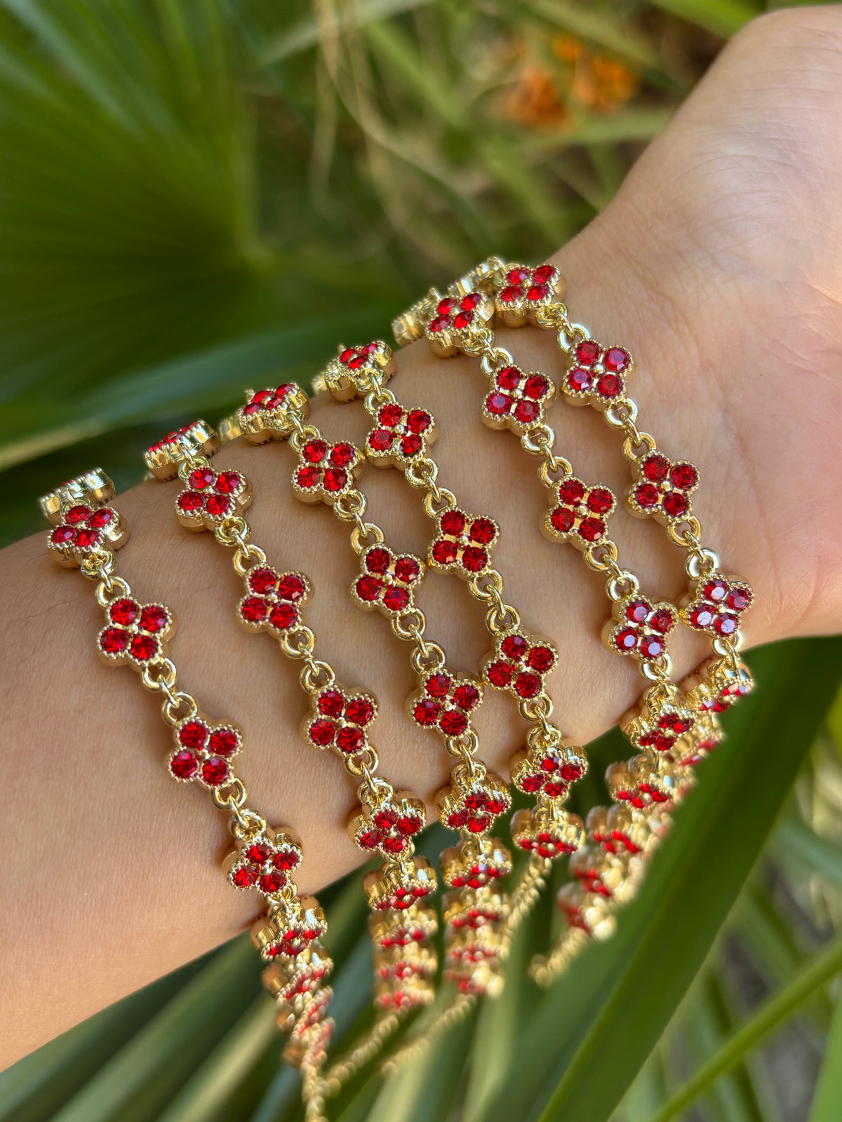Pack red bracelet clover bling