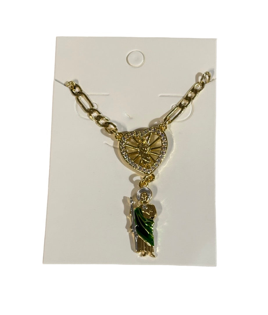 Green Heart Chain Necklace