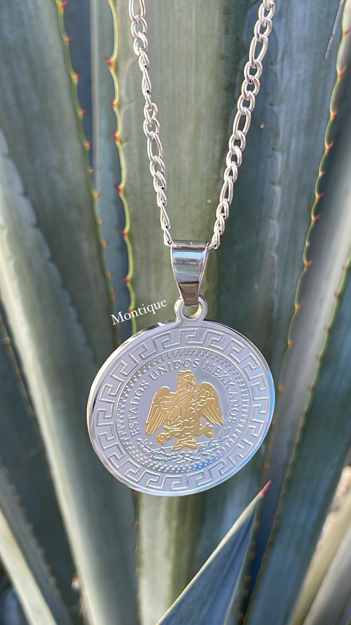 Silver centenario stainless steel pendant