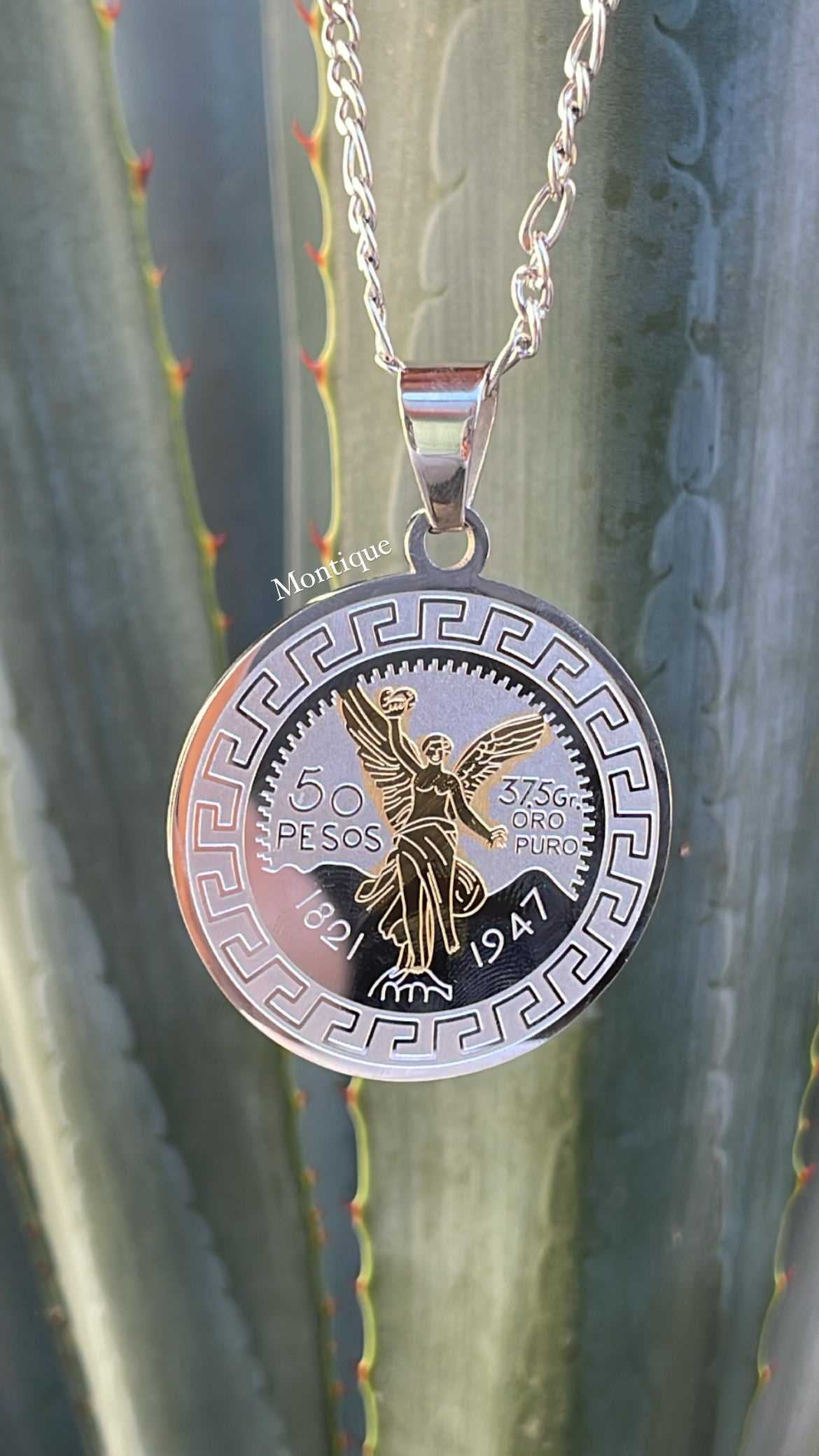 Silver centenario stainless steel pendant