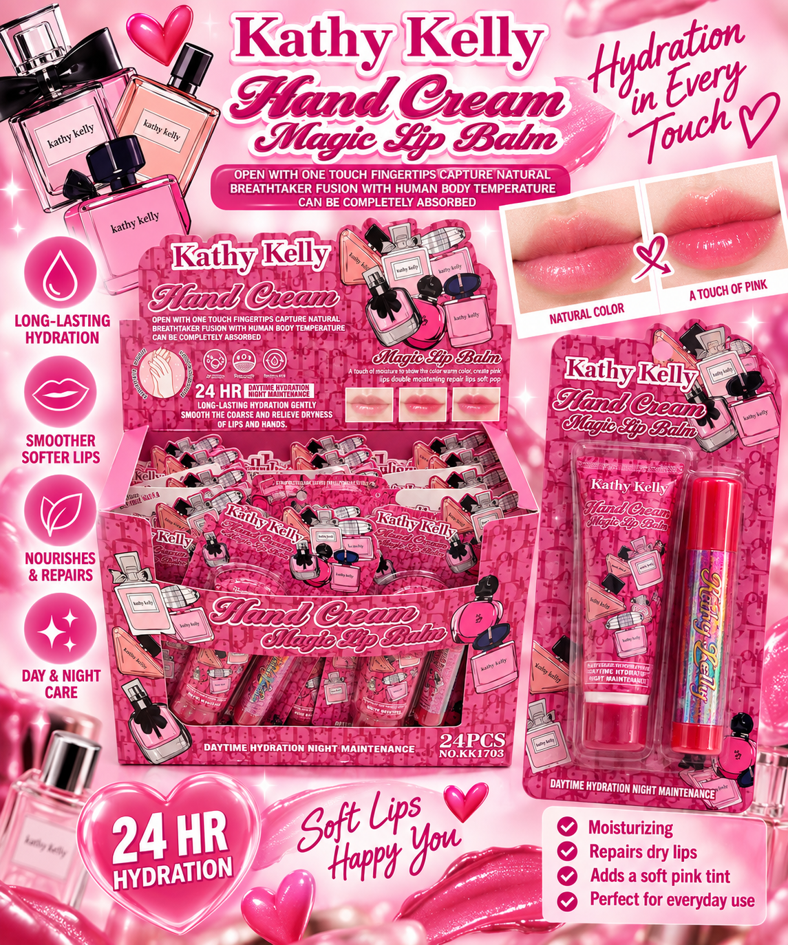 Perfume Hand Cream & Lip Balm 24pc #KK1197
