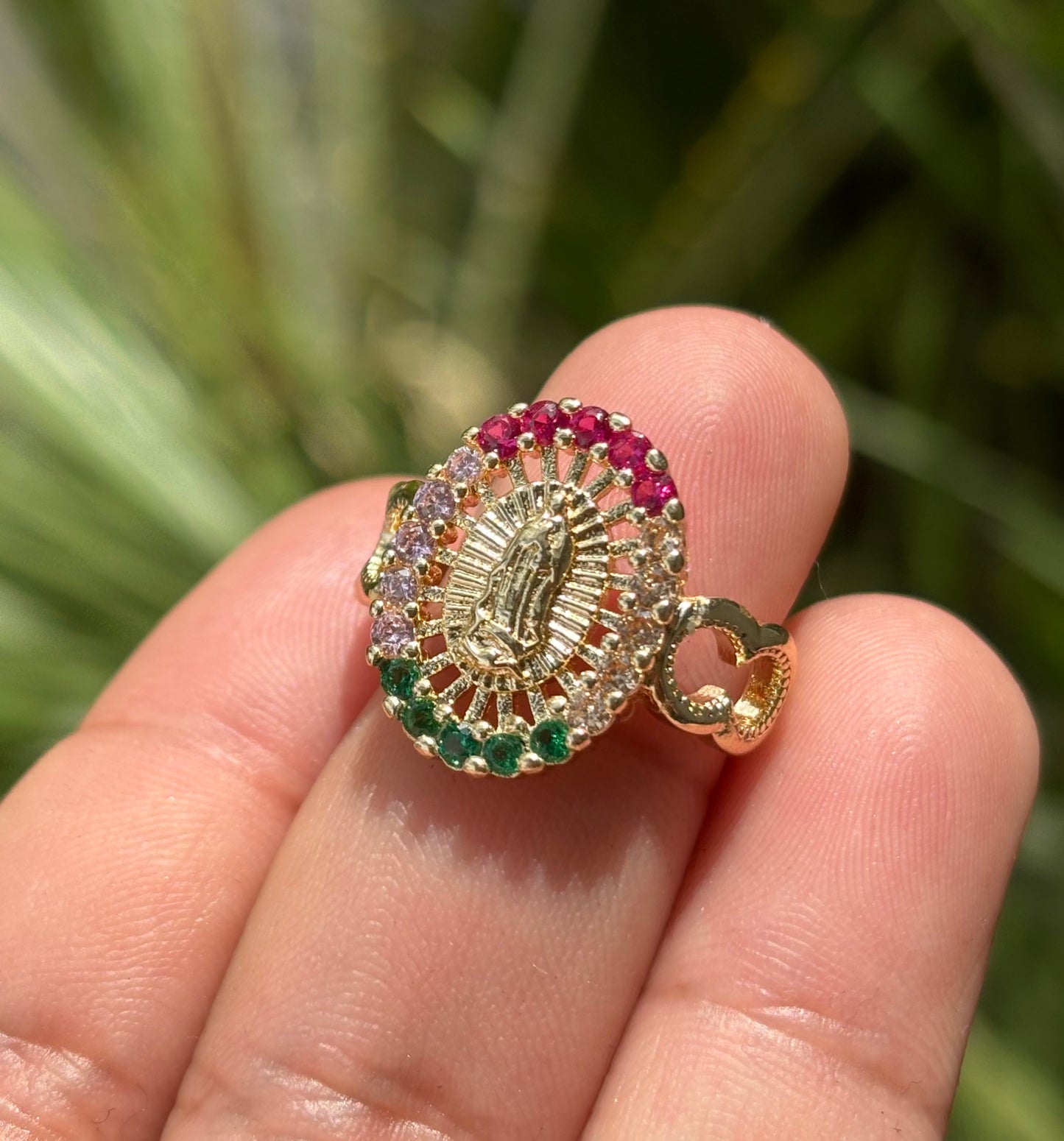 Tri Color Virgencita Ajustable Ring