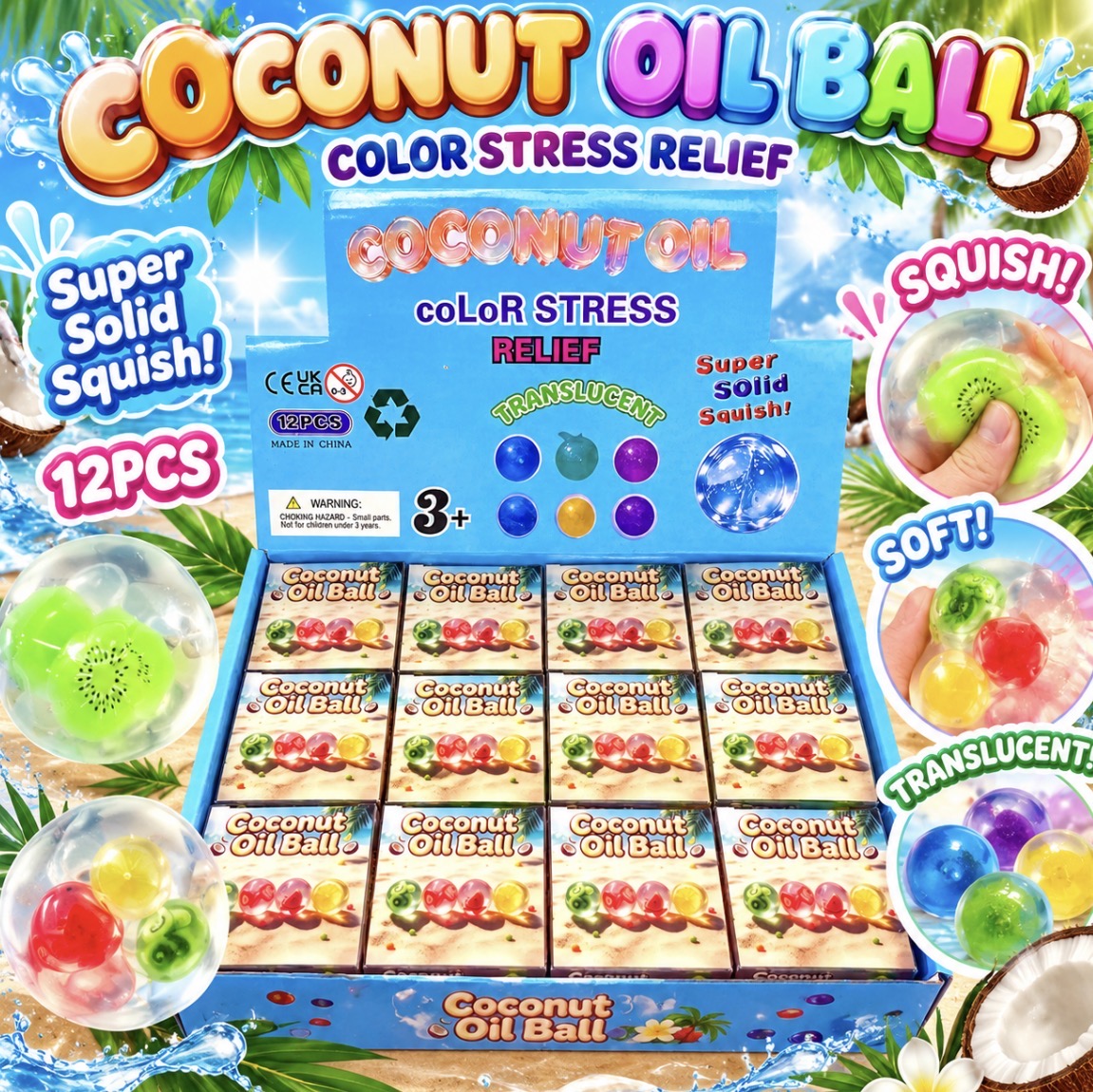 Ball fruit coconut oil 12pc Squishy