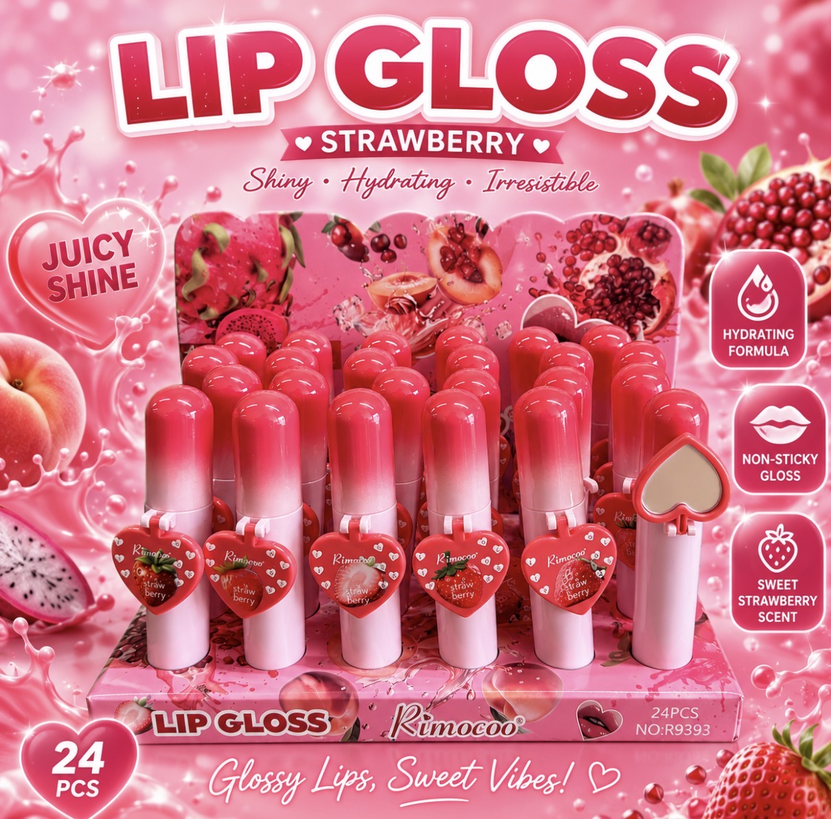 Strawberry Lip With Mirror 24pc