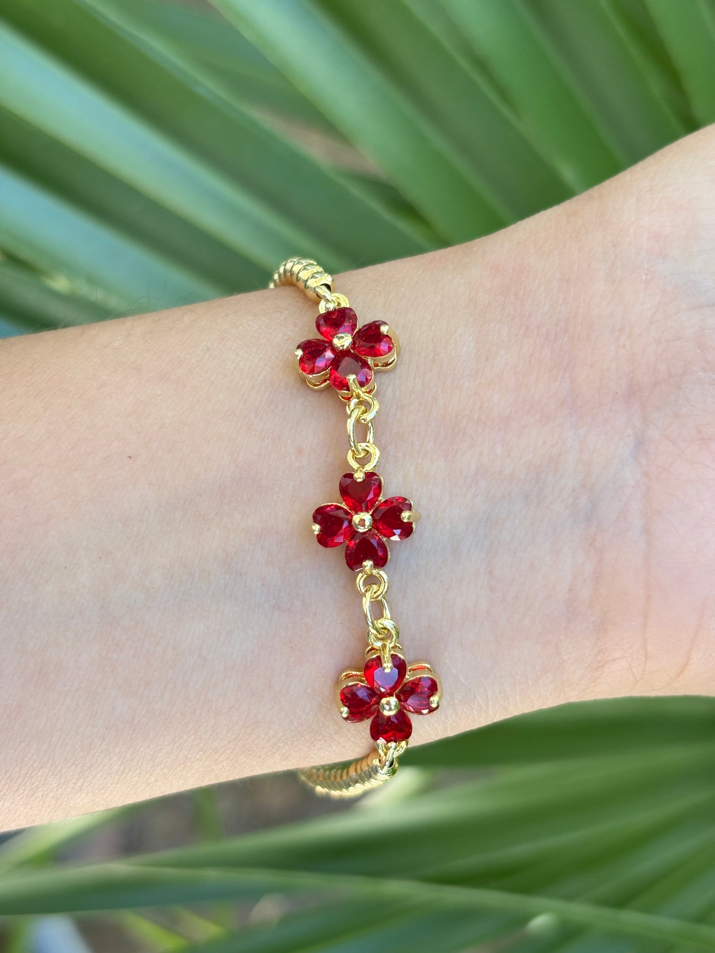 #4-B flower red adjustable bracelet