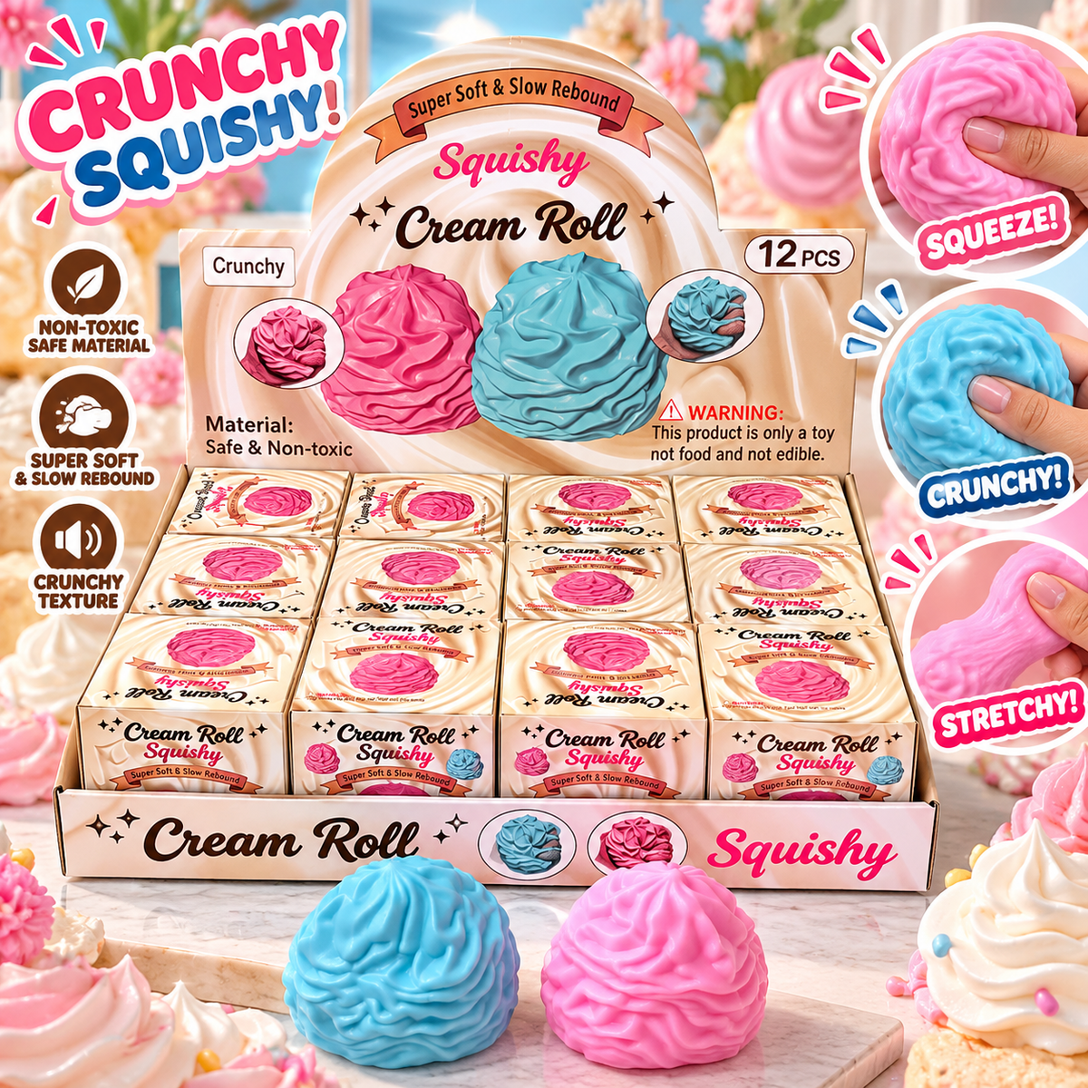 Crunchy Cream Roll Squishy 12pc