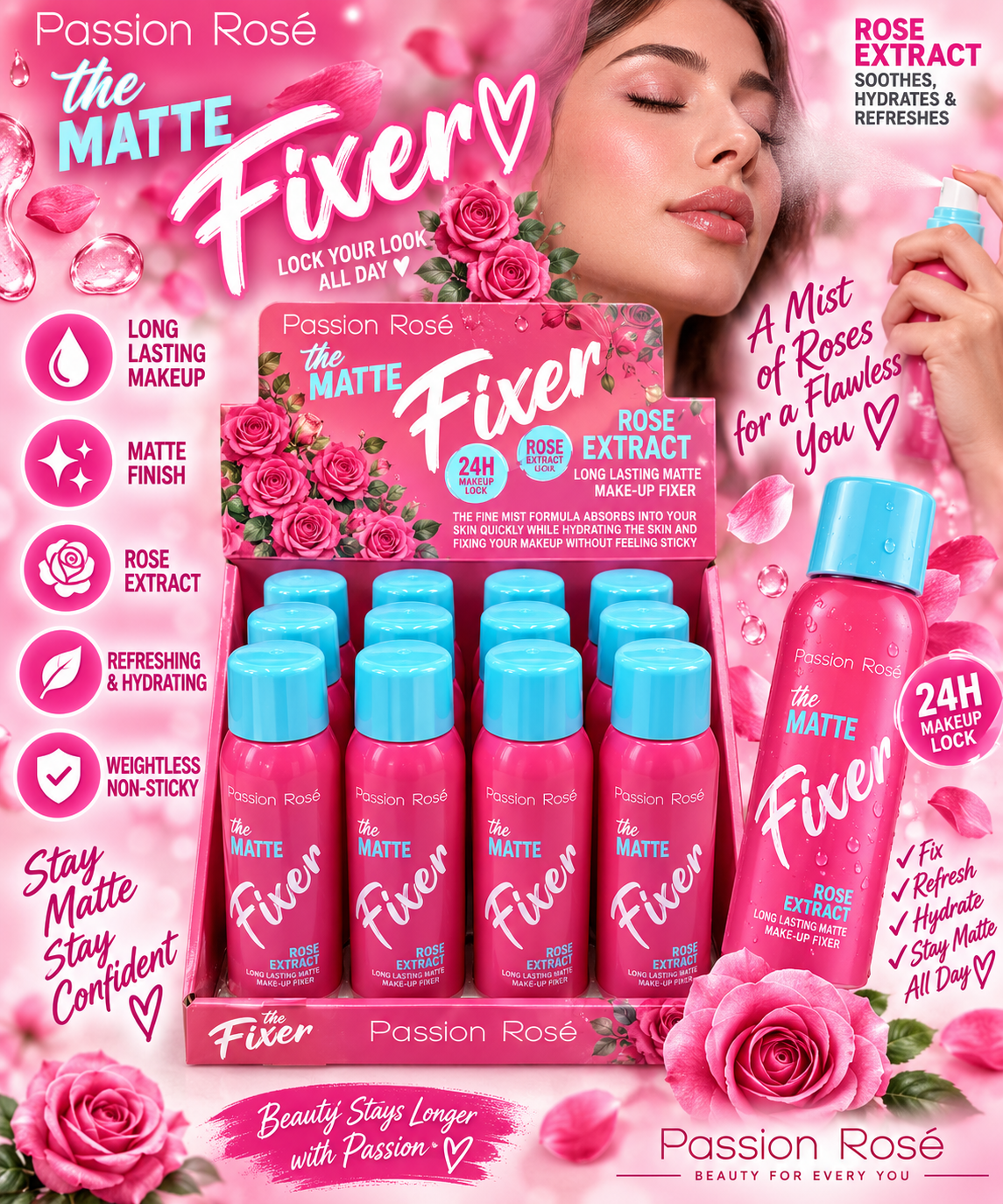 Rose Makeup Fixer 12pc #F007-3