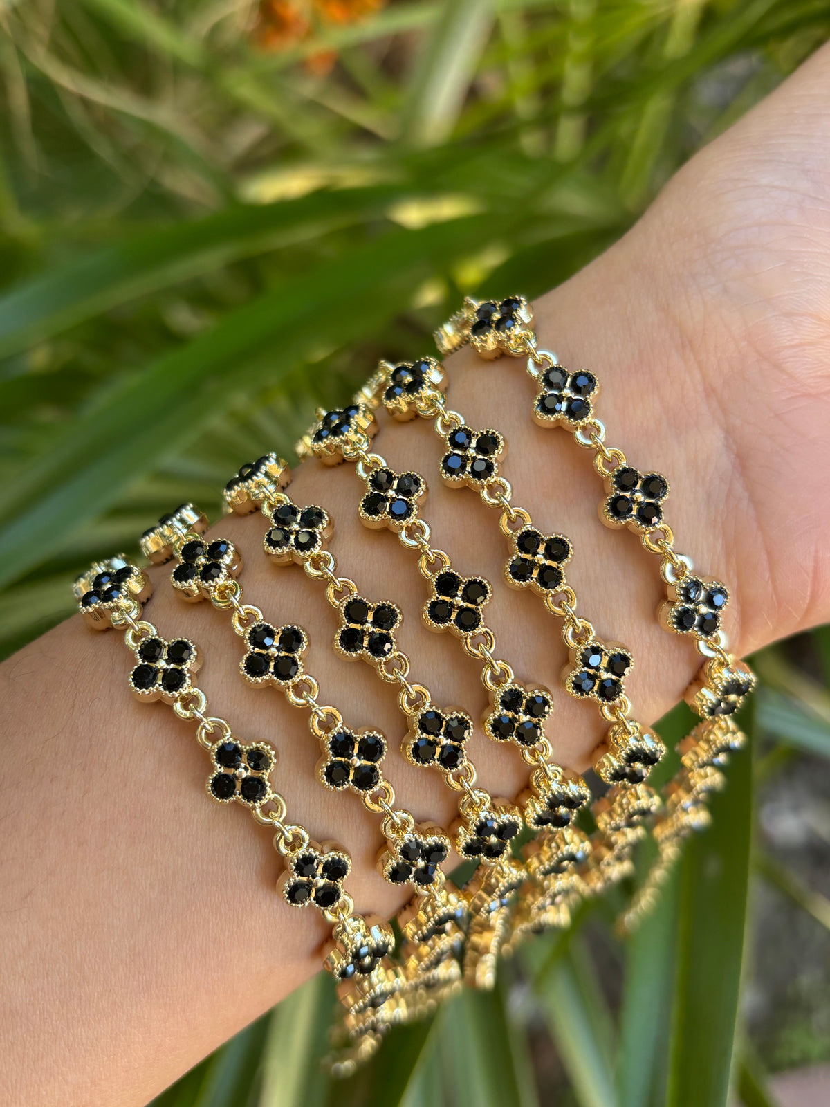 Pack blk bracelet clover bling