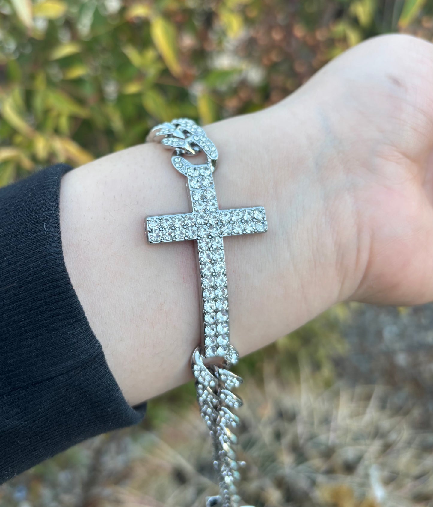 Sliver Men Cross Cuban Bracelet