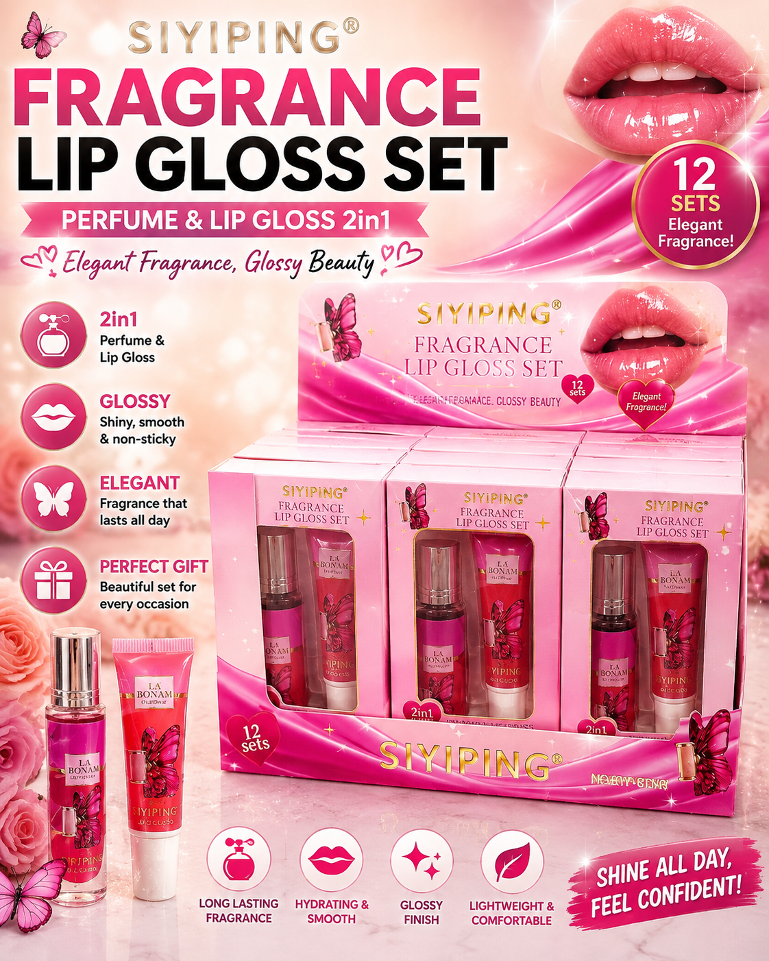 Bomba perfume + gloss 12sets
