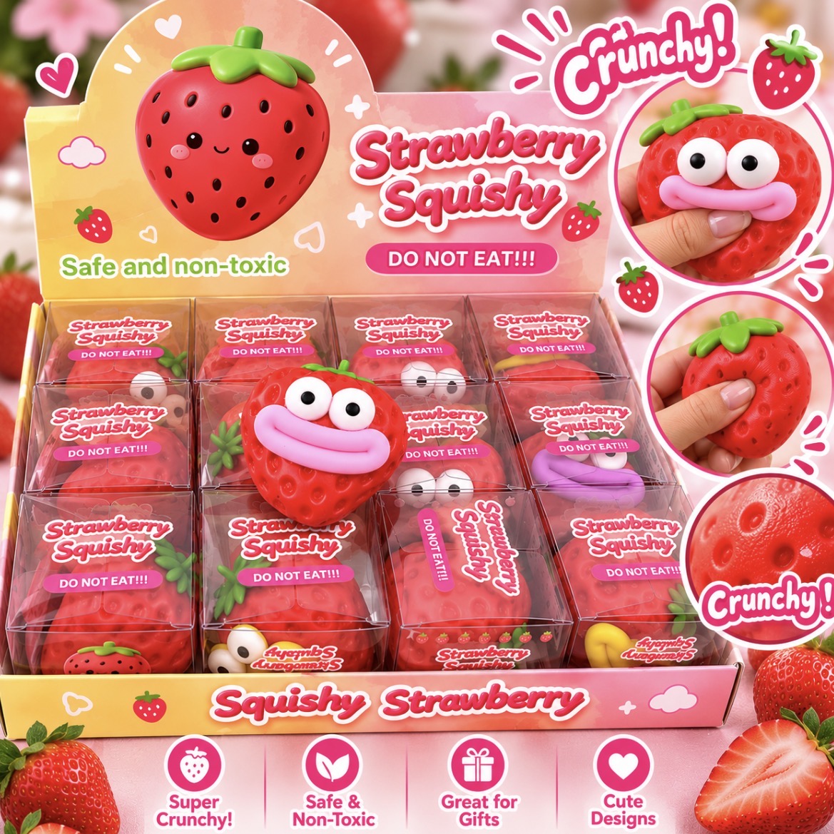 Strawberry face crunchy 12pcs Squishy
