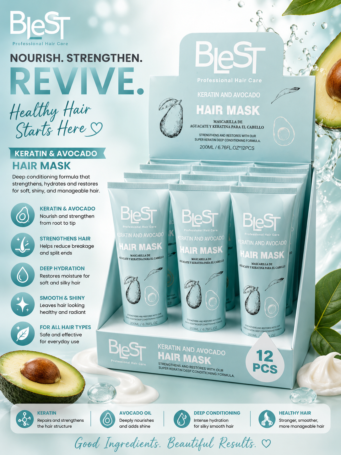 BLEST Avocado Hair Mask Tube 12pc