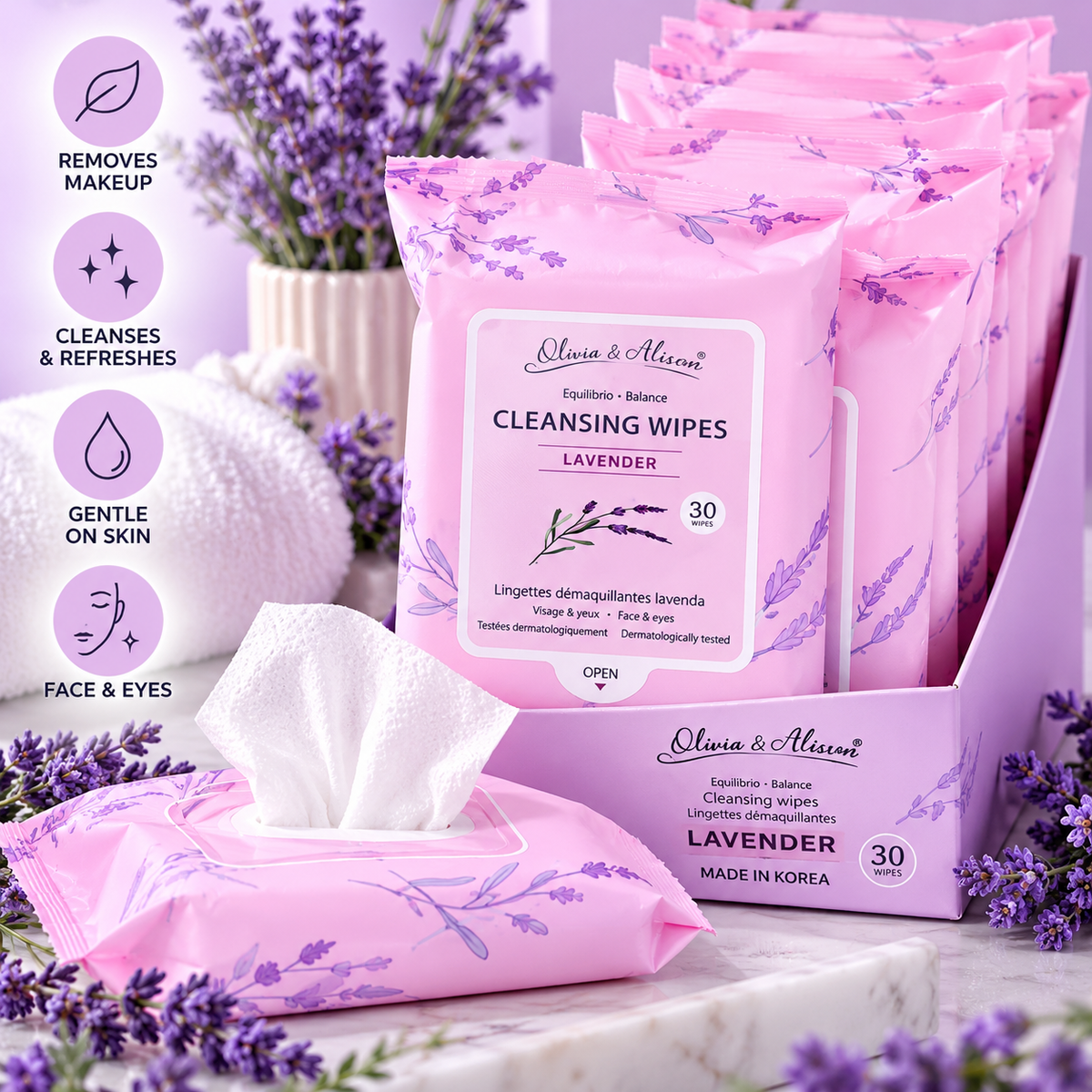 6pc Lavender Makeup Wipes