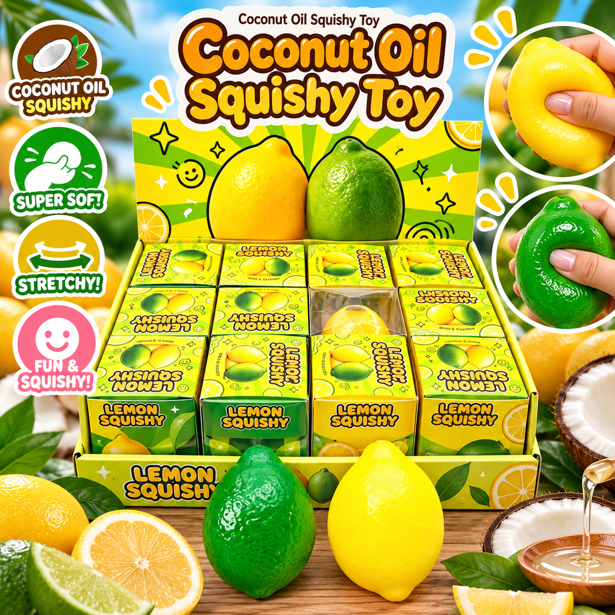 12pc Lemon Coconut Oil Squishy