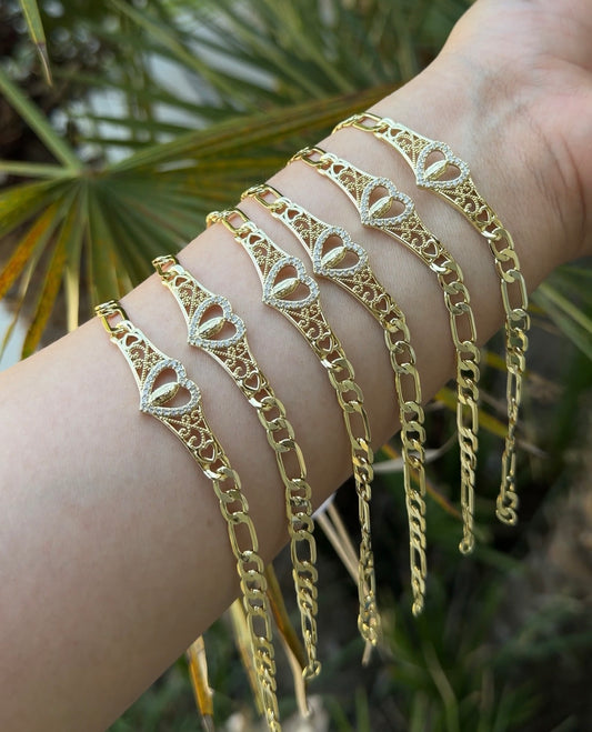 6pc Virgencita Heart Plate Bracelet