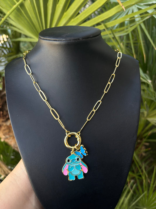 St With Butterfly Light Blue Pendant With Paper Clip Chain