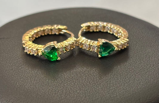 Green Heart Huggie Earring