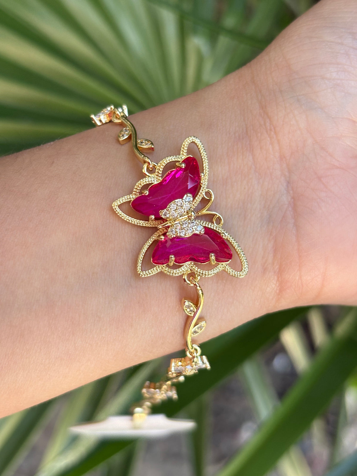 76-A butterfly hot pink bracelet
