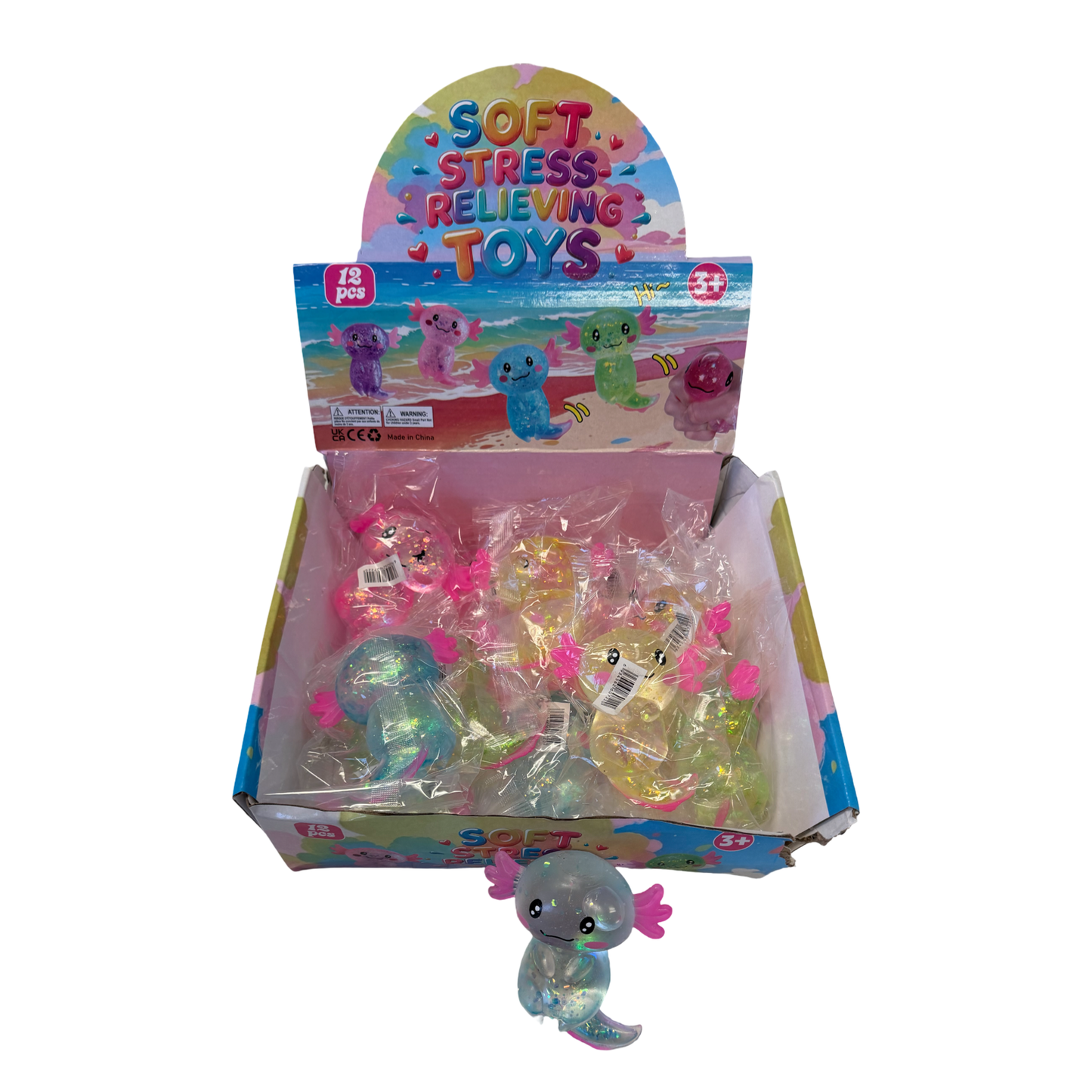 12pc Axolotl Clear Glitter Sugar Squishy