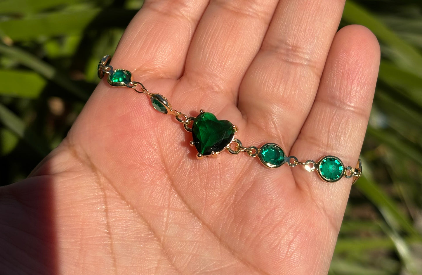 Green Heart Pebbles Ajustable Bracelet