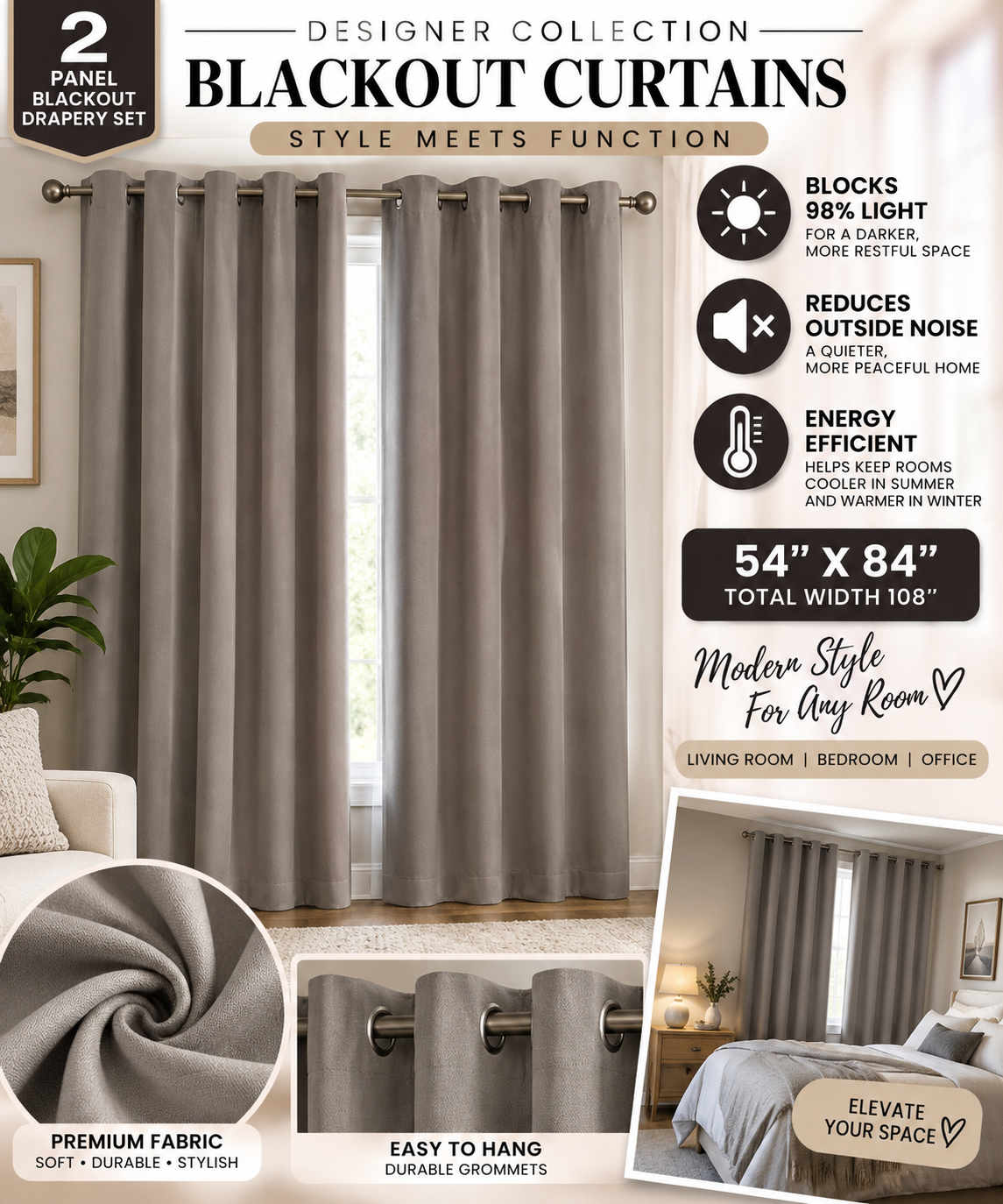 Gray Black Out Curtains
