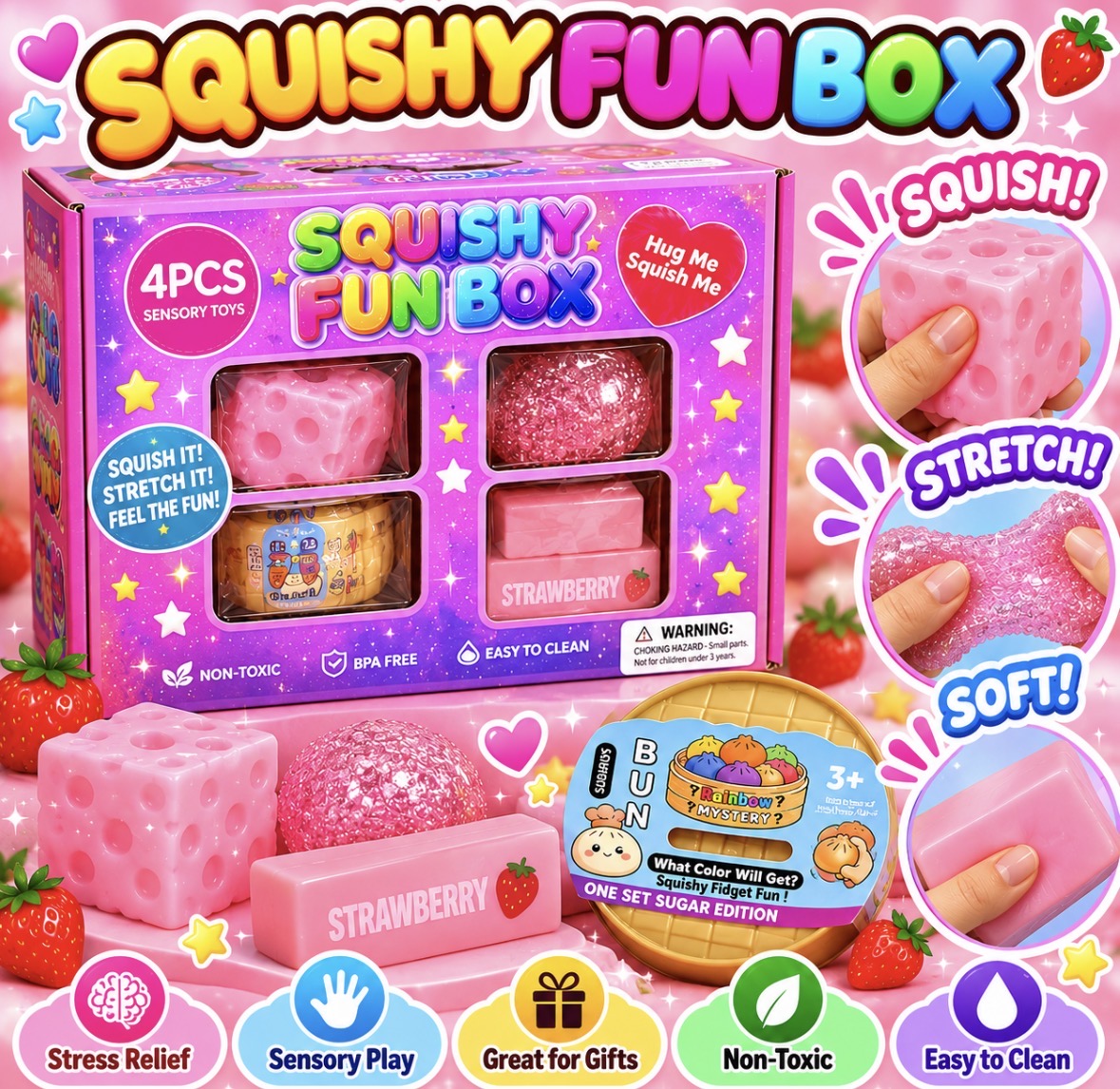 Kit 4pcs pink Squishy