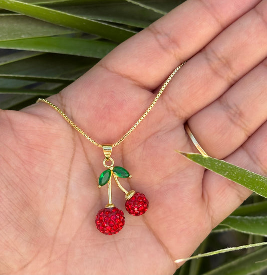 Bling Cherry Pendant With Chain
