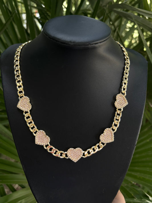 Chain nugget heart pink