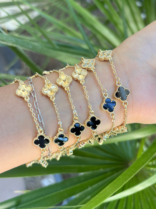 Gold & blk clover bracelet 6pcs