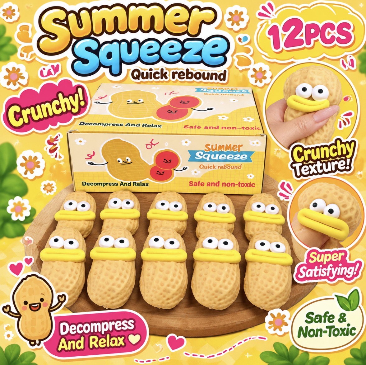 Cacahuate face crunchy 12pc Squishy