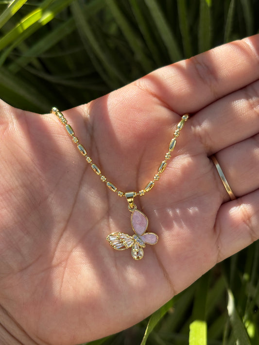 Pink Butterfly With Balines Chain