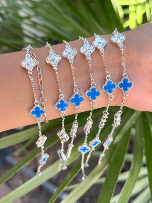 silver & blue clover bracelet 6pcs