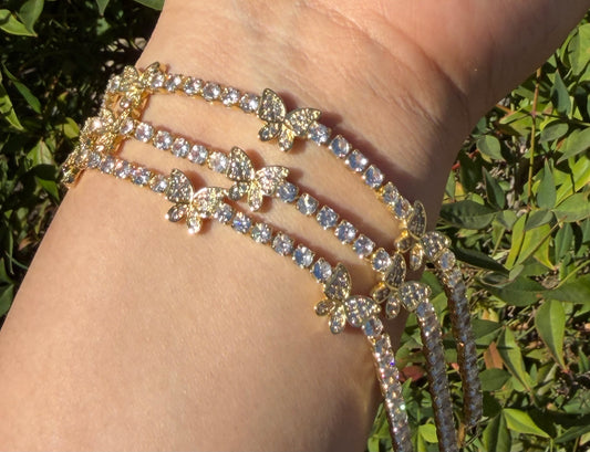 3pc White Butterfly Tennis Bracelet