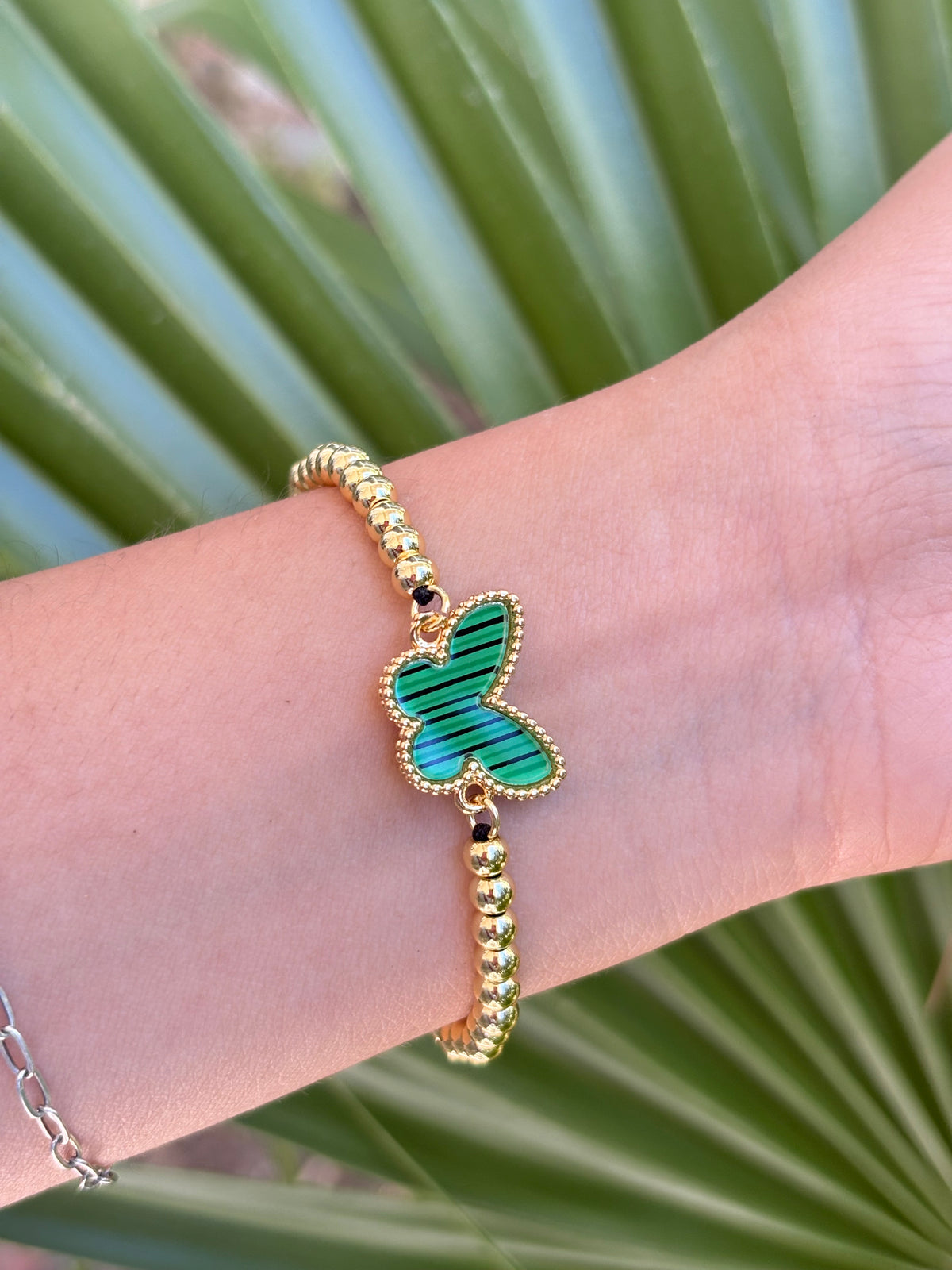 #12-B butterfly green bracelet adjustable
