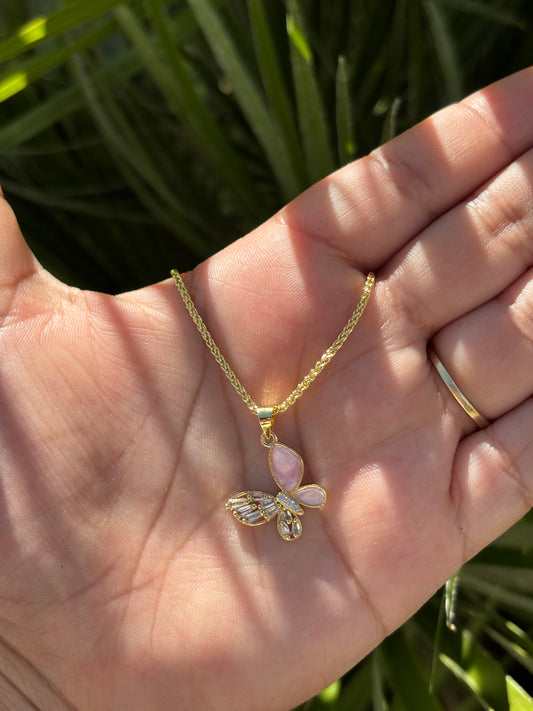 Pink Butterfly Pendant With Chain