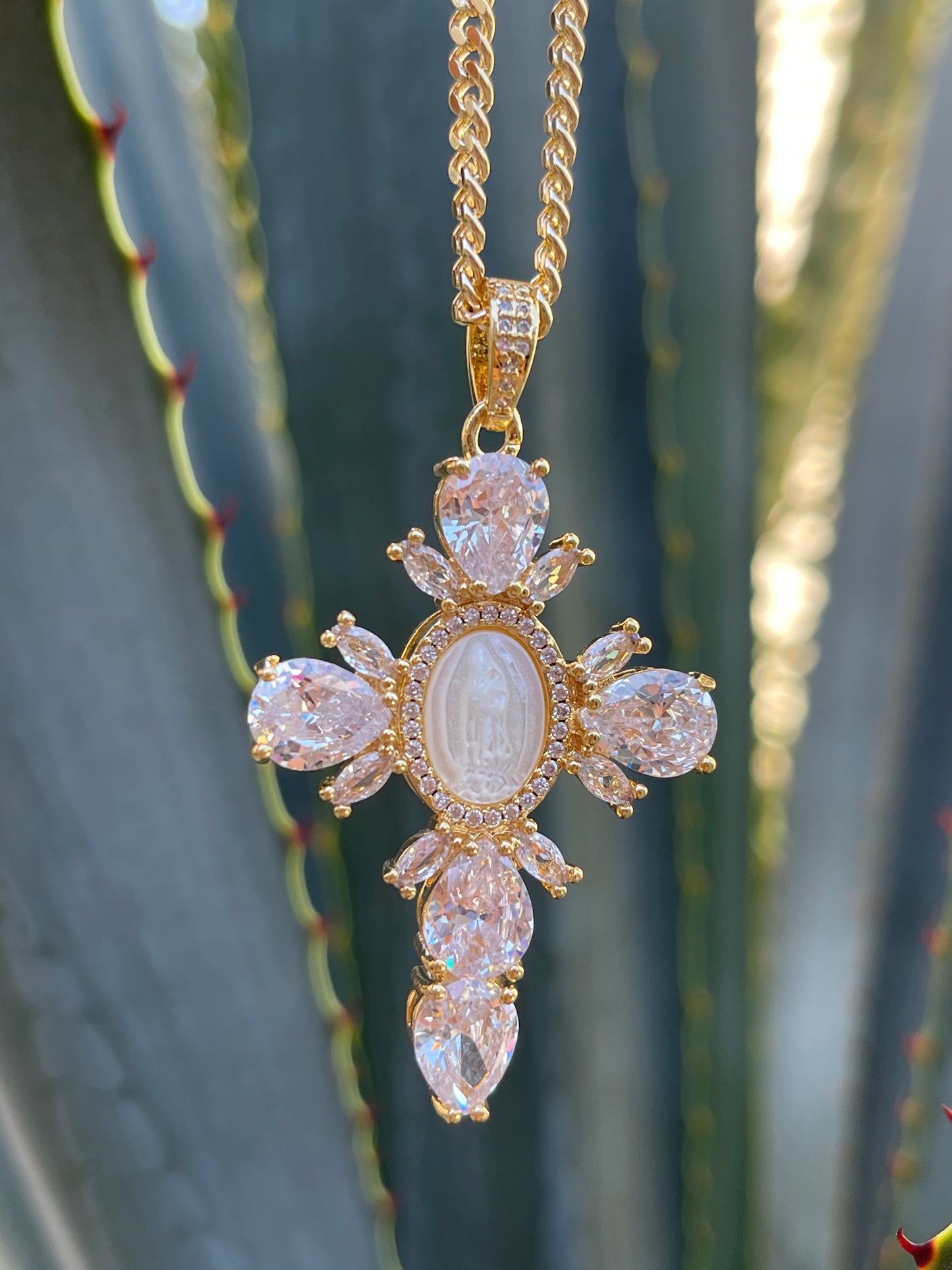 Marble Virgen Cross pendant