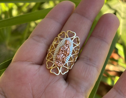 Virgencita Heart Tri Color Ajustable Ring