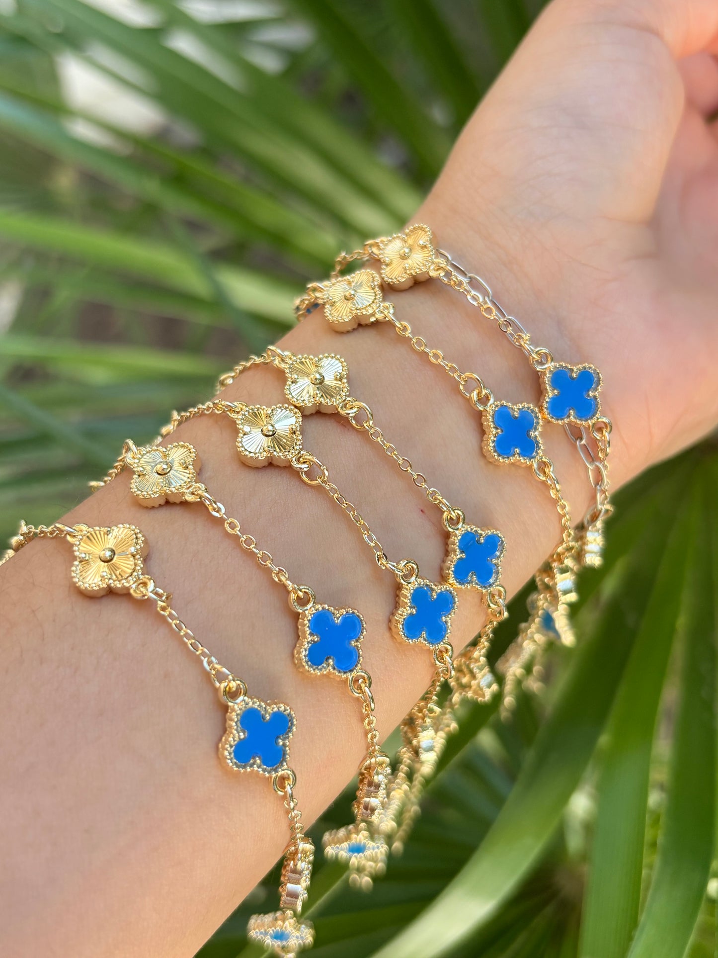 Gold & blue clover bracelet 6pcs