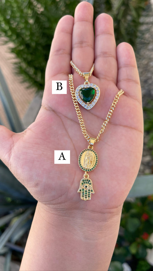 Green Heart & Virgen Pendant