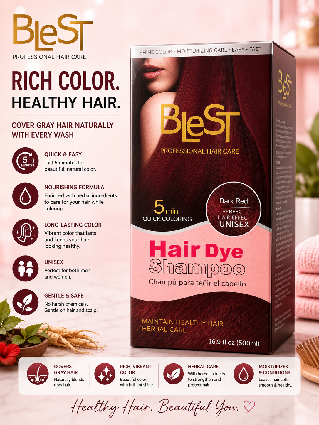 BLEST Red Hair Dye Shampoo