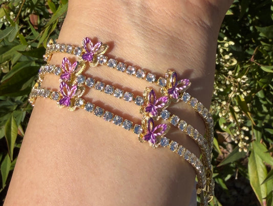 3pc Butterfly Tennis Bracelet