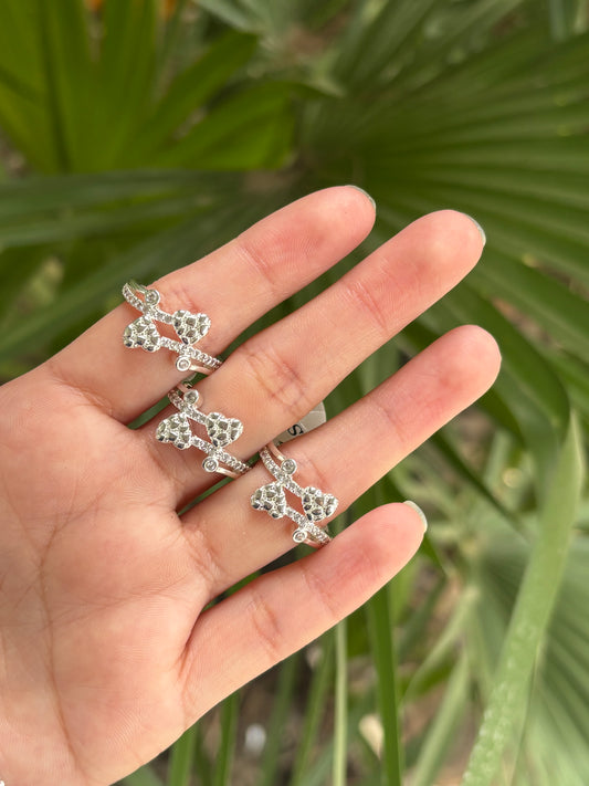Ring double heart nugget silver