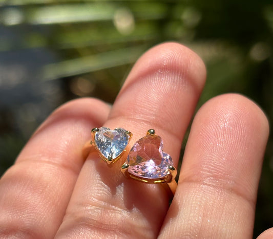 Pink Double Heart Adjustable Ring