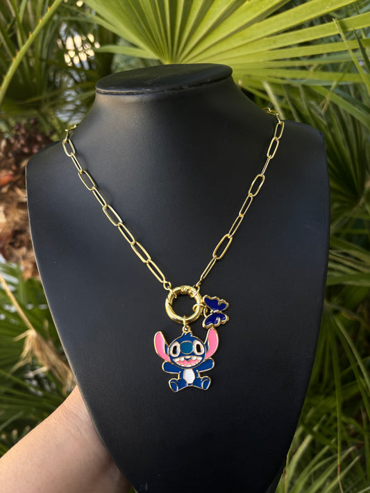 St Butterfly Pendant With Paperclip Chain