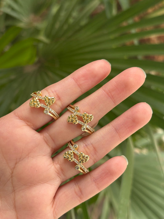 Double heart gold ring 1pc