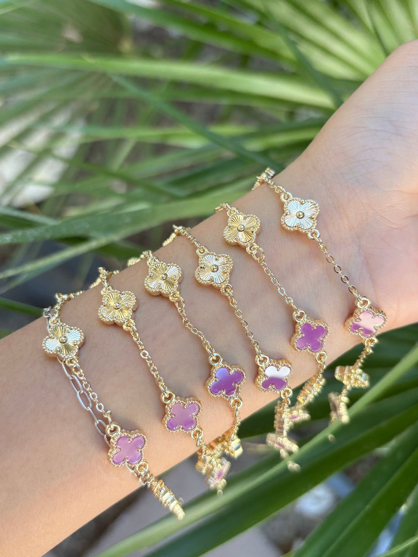 Gold & purple clover bracelet 6pcs