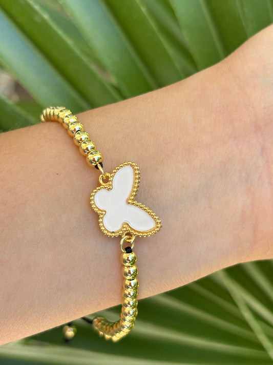#2-B Butterfly white hilo bracelet adjustable